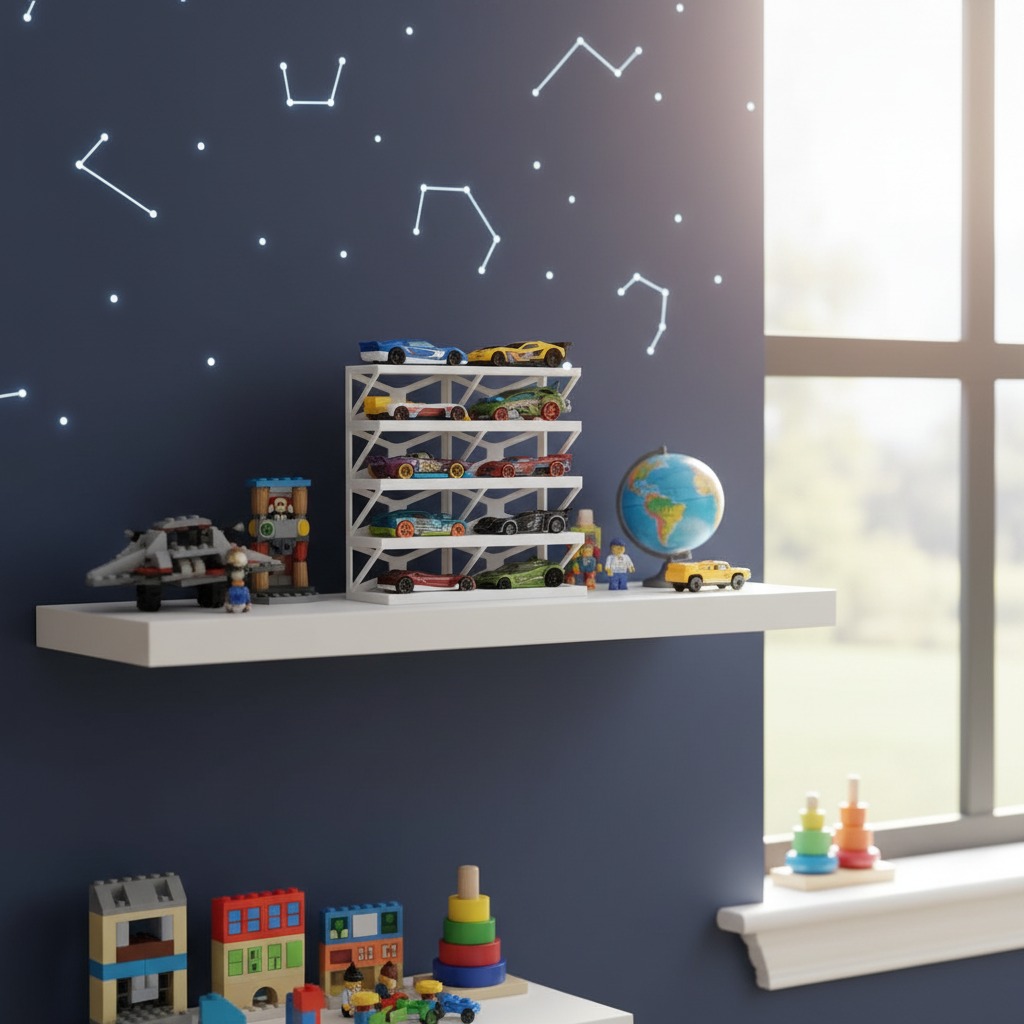 Faber Lux 10 Car - Multi-Tier Toy Car Display Rack (Hot Wheels compatible) - White view 3